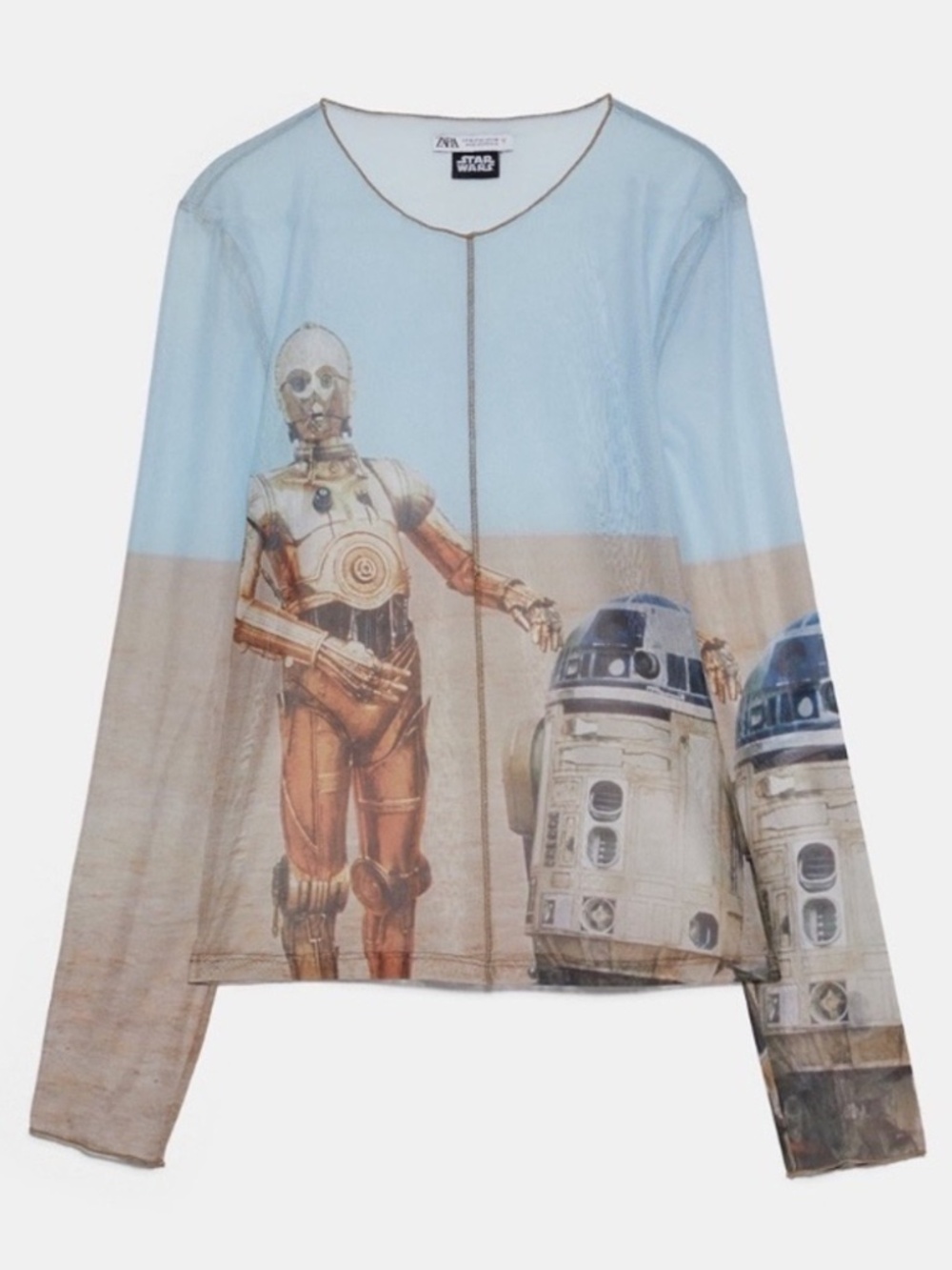 ZARA Star Wars R2D2 C3PO Sheer Mesh Long Sleeve Top Size Small